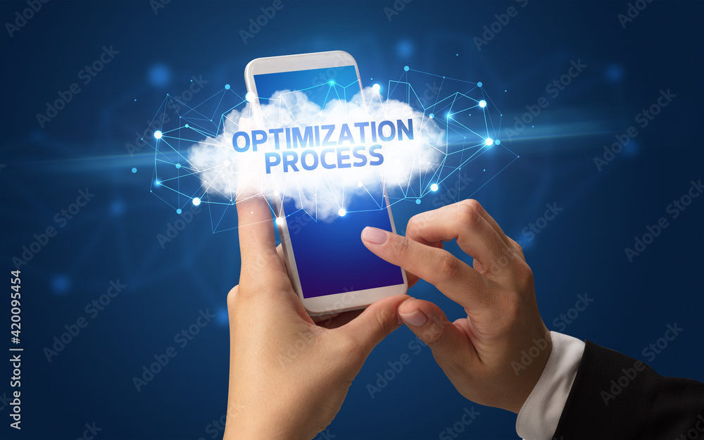 Hand using smartphone with cloud business concept Hand using smartphone with cloud business concept