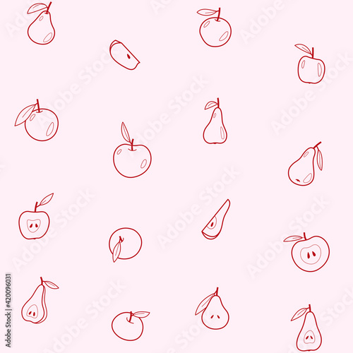 Simple seamless pattern with fruits. Vector illustration with apple and pear.