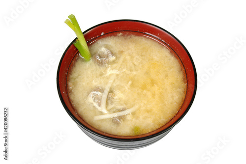 chicken and noodles soup it is isolated on a white background