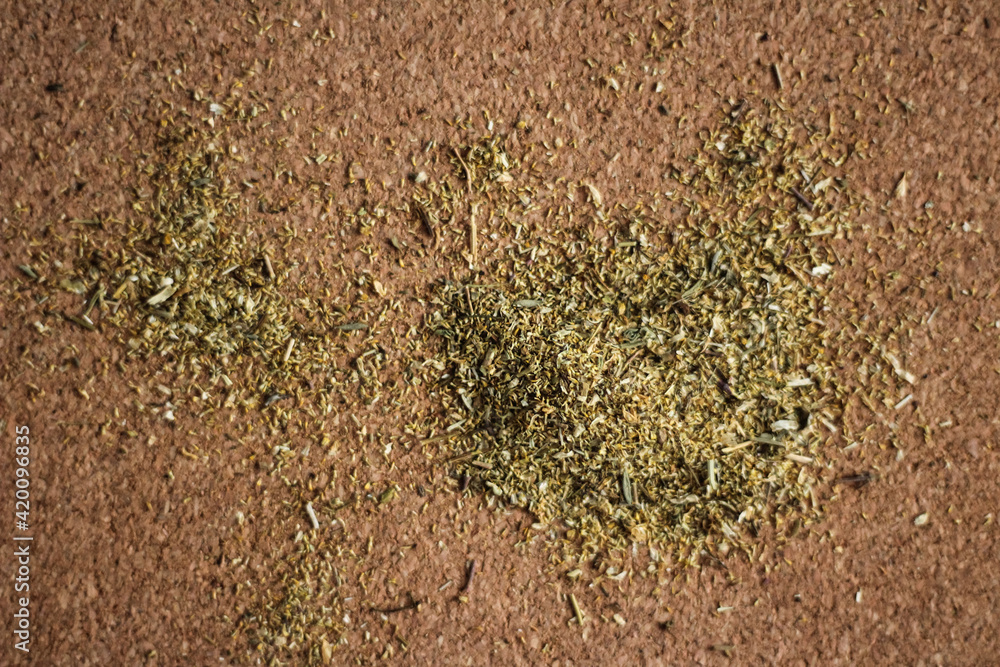 Chamomile tea on cork board. Pile of tea Chamomile tea on cork board. Pile of tea