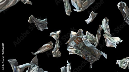 Crumpled 100 Dollar Bills falling 