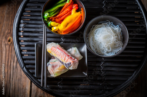 Preparing spring rolls made...