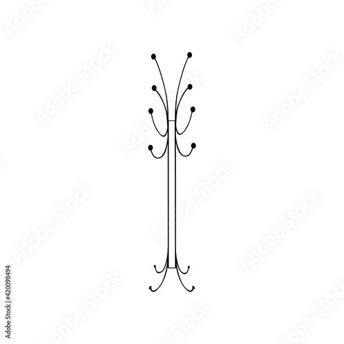 A black and white vector illustration of a coat rack on white background. A design element in a retro style for adults and kids.