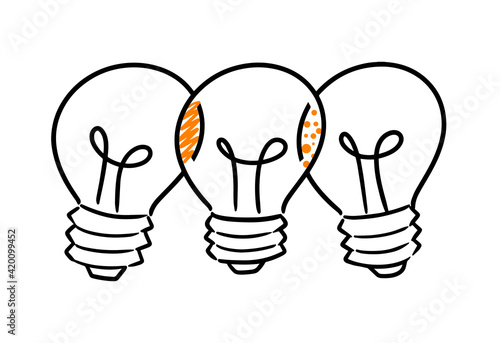 Doodle Line drawings. 3 Lamp Bulb Collaboration.