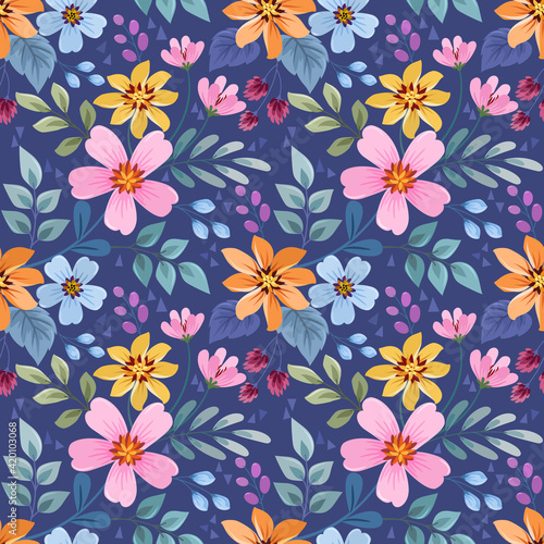 Floral seamless pattern with blue monochrome background for fabric  textile  and wallpaper.