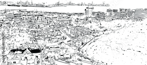 Building view with landmark of  Las Palmas is the 
city in Spain. Hand drawn sketch illustration in vector.