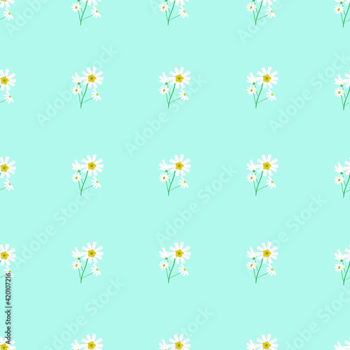 White daisy flowers on a colored background, floral seamless pattern for printing fabrics, covers, wallpaper