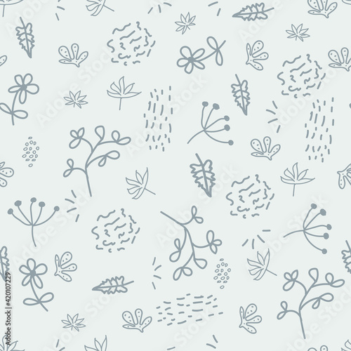 Seamless floral pattern. Abstract flowers, leaves, twigs, natural pattern for printing, fabrics