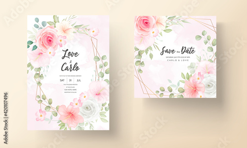 Beautiful wedding invitation with beautiful flowers