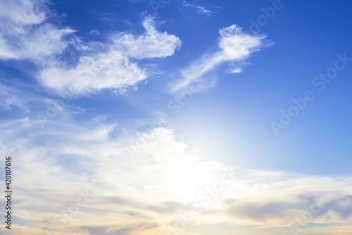 blue cloudy sky at the sunset, beautiful natural background