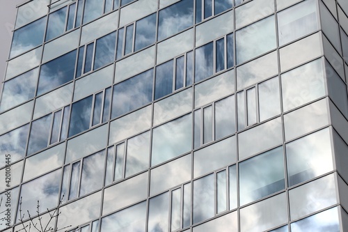 Sky and clouds reflection in the windows of the office building at Brno, Czech republic 