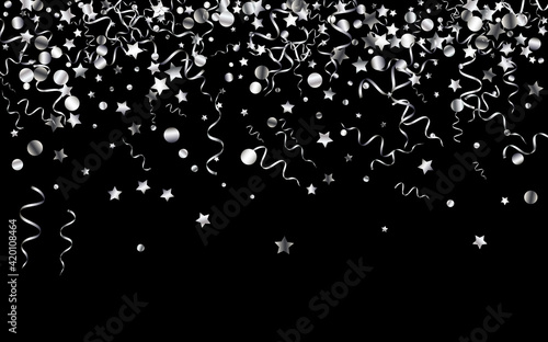 Silver Star Celebrate Vector Black Background.