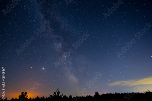 night prairie under a starry sky with milky way