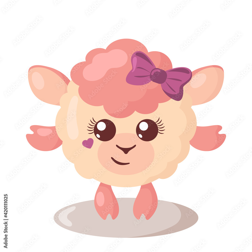 Funny cute kawaii lamb with round body in flat design with shadows. Isolated animal vector illustration Funny cute kawaii lamb with round body in flat design with shadows. Isolated animal vector illustration