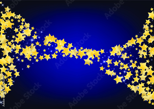 Gold Festive Stars Vector Blue Background.