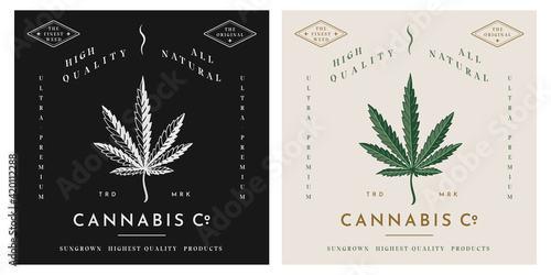 Trendy modern retro vintage cannabis company logo brand