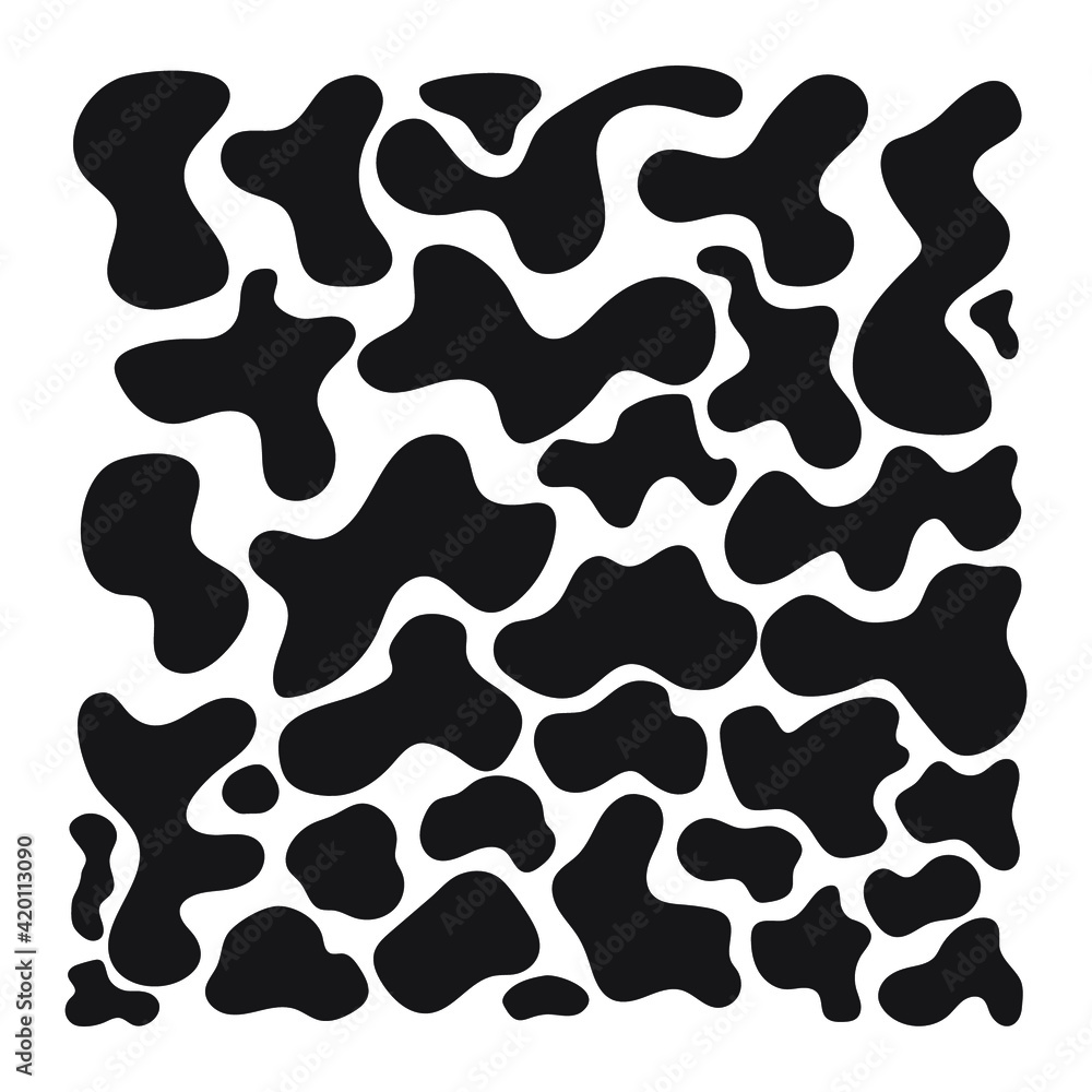 Cow skin texture, black and white spot repeated seamless pattern. Animal print dalmatian dog stains. Vector. Cow skin texture, black and white spot repeated seamless pattern. Animal print dalmatian dog stains. Vector.