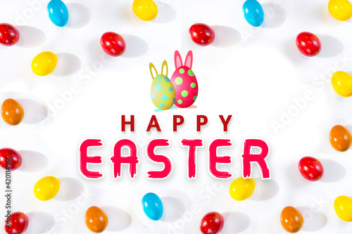 Happy easter card with eggs and on white background