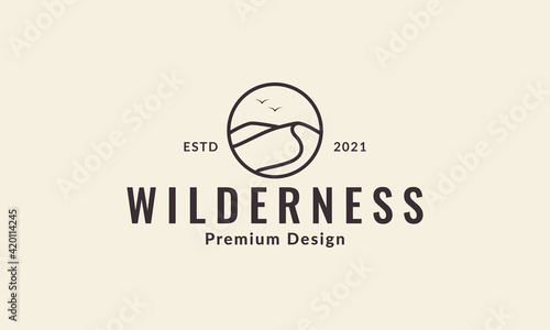 lines desert with circle logo symbol vector icon illustration design