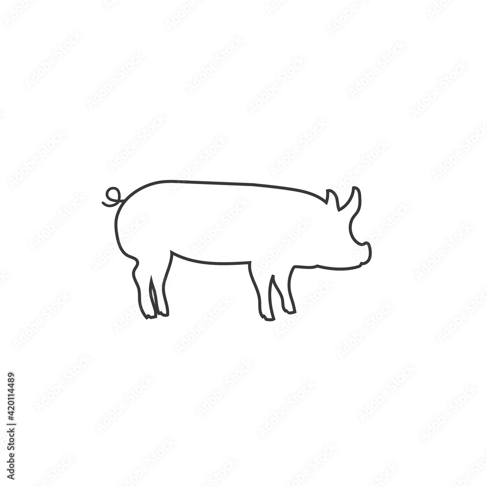 Vector pig silhouette. Pig silhouette line icon isolated on white background Vector pig silhouette. Pig silhouette line icon isolated on white background