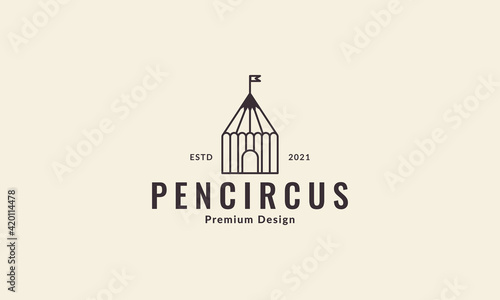 lines circus tent with pencil logo symbol vector icon illustration design