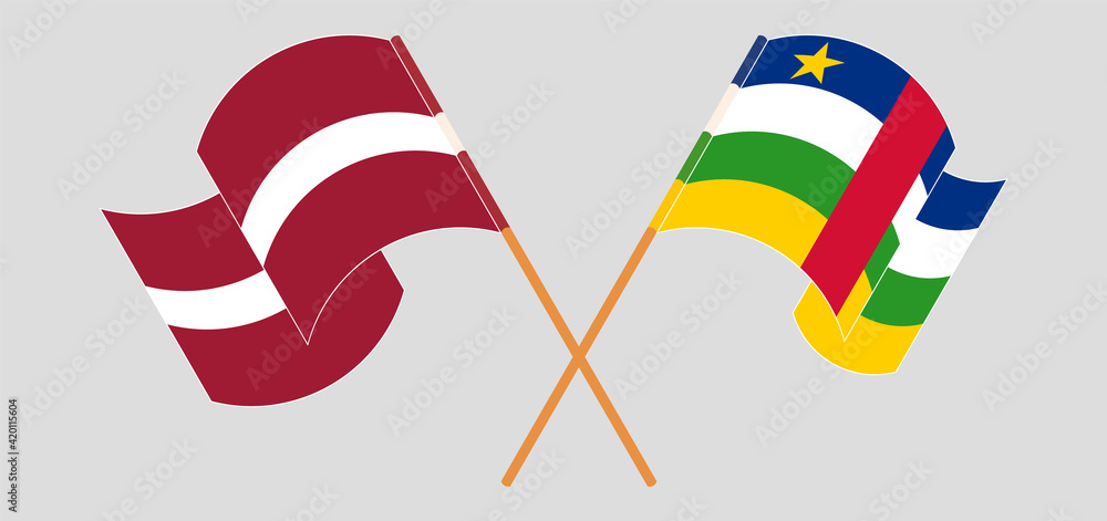Crossed flags of Latvia and Central African Republic. Official colors. Correct proportion Crossed flags of Latvia and Central African Republic. Official colors. Correct proportion