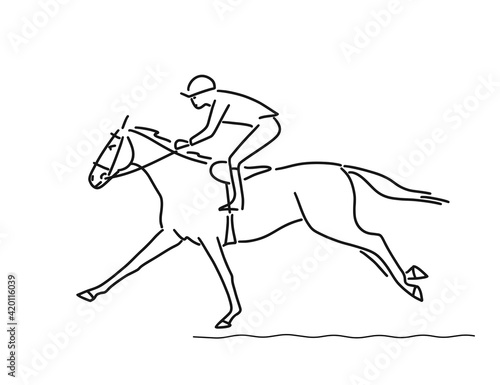Race horse with jockeys on the white background, vector sketch