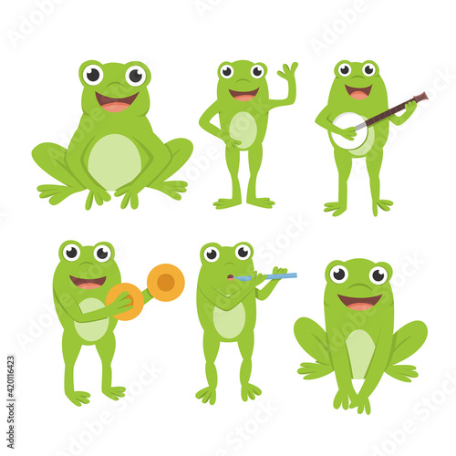 set of cute cartoon frogs doing musical activities illustration