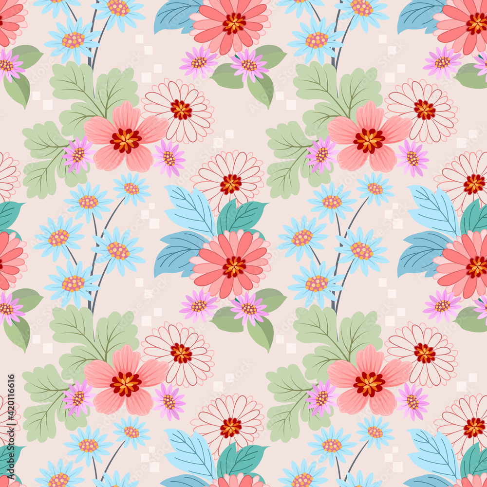 Abstract flowers seamless pattern background. Seamless flower with monochrome beige.