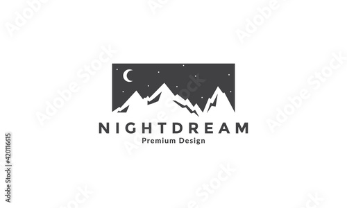 panoramic night with mountain moon logo vector symbol icon illustration design