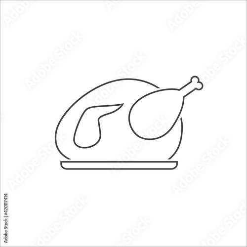 Roast chicken line icon. Vector flat illustration