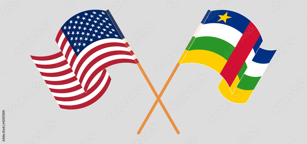 Crossed flags of the USA and Central African Republic. Official colors. Correct proportion Crossed flags of the USA and Central African Republic. Official colors. Correct proportion