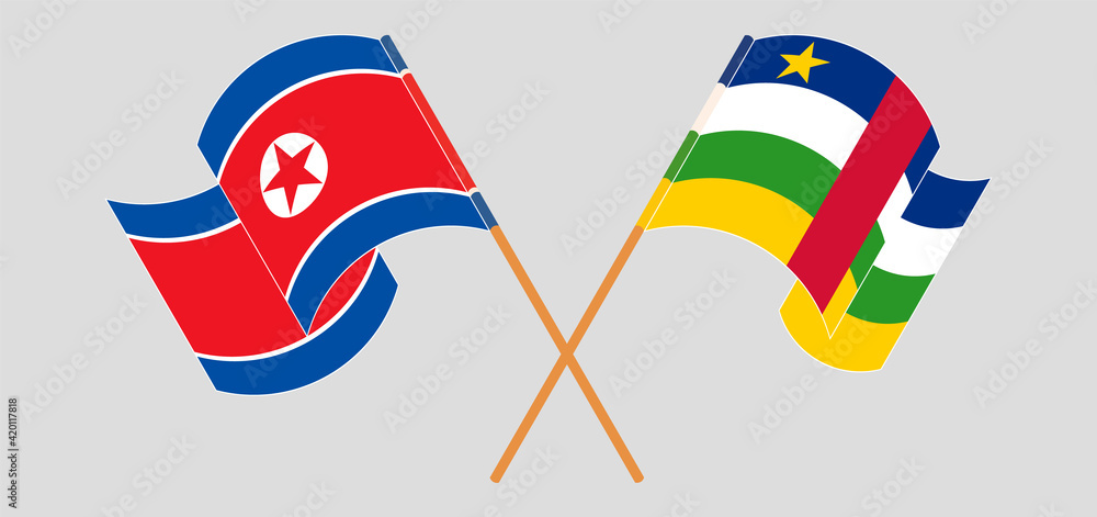 Crossed flags of North Korea and Central African Republic. Official colors. Correct proportion Crossed flags of North Korea and Central African Republic. Official colors. Correct proportion