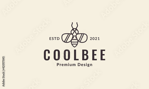 lines honey bee with sunglasses logo symbol vector icon illustration design