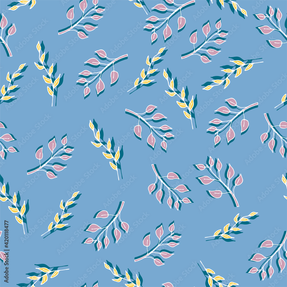 Obraz premium A seamless pattern leaves on a blue background, a vector illustration.