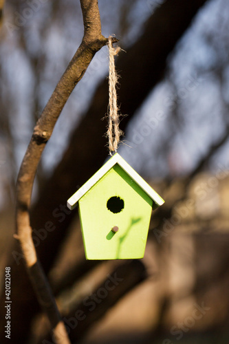 Charming Green Wooden Bird House © Sunnydays