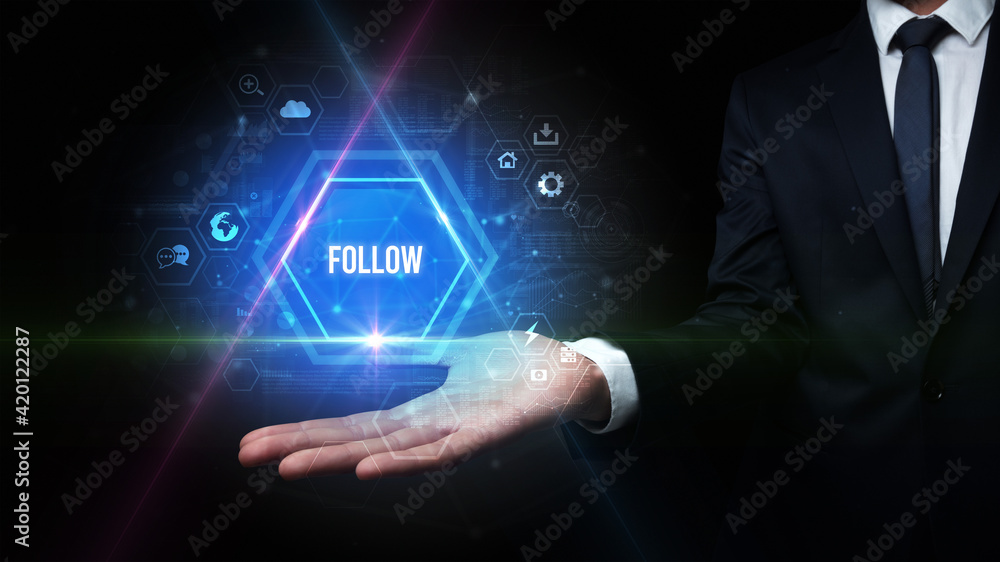 Naklejka premium Man hand holding social inscription