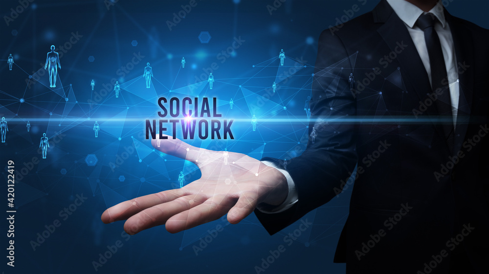 Hand holding social media related inscription Hand holding social media related inscription