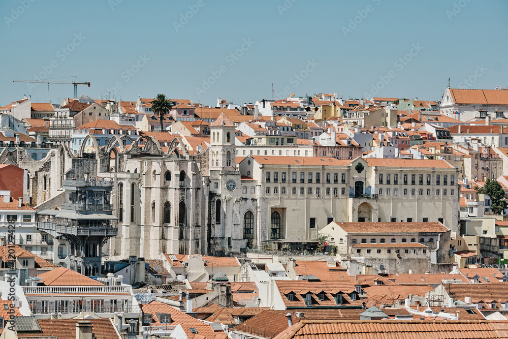 LISBON, PORTUGAL - SEPTEMBER 20, 2019. Old Lisbon street on a beautiful summer day