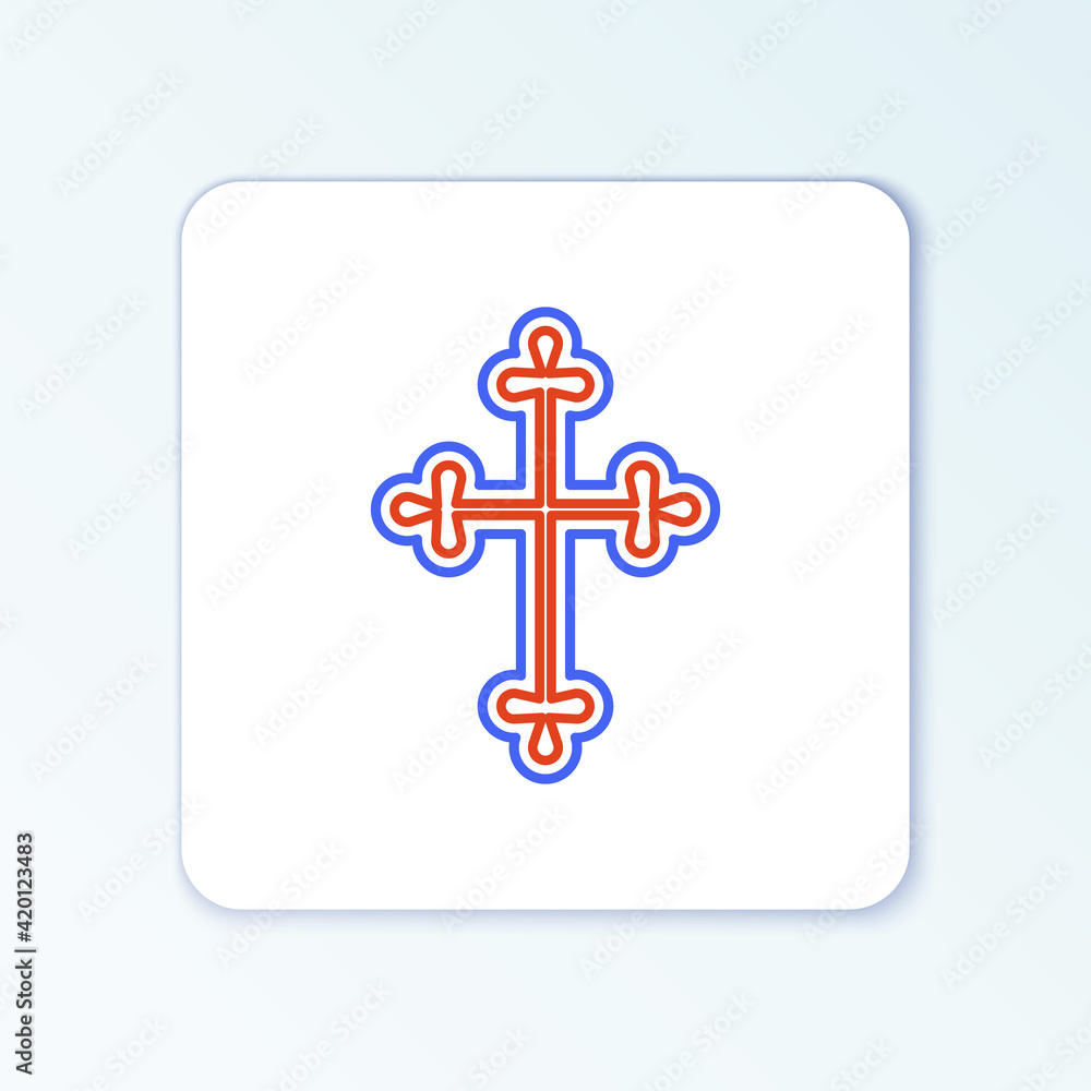 Line Christian cross icon isolated on white background. Church cross. Colorful outline concept. Vector Line Christian cross icon isolated on white background. Church cross. Colorful outline concept. Vector