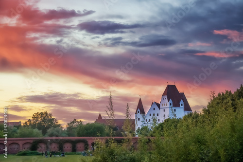 summer sunset view of the castle in ingolstadt