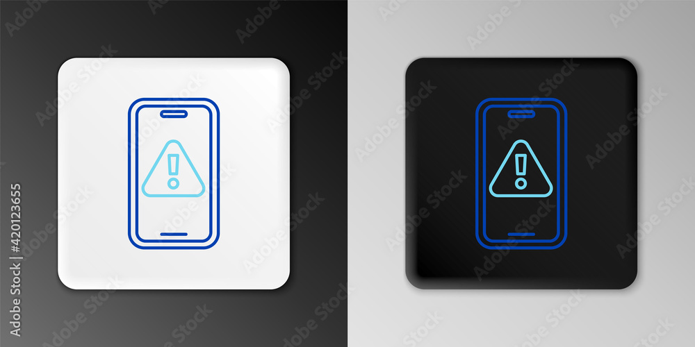 Line Mobile phone with exclamation mark icon isolated on grey background. Alert message smartphone notification. Colorful outline concept. Vector Line Mobile phone with exclamation mark icon isolated on grey background. Alert message smartphone notification. Colorful outline concept. Vector