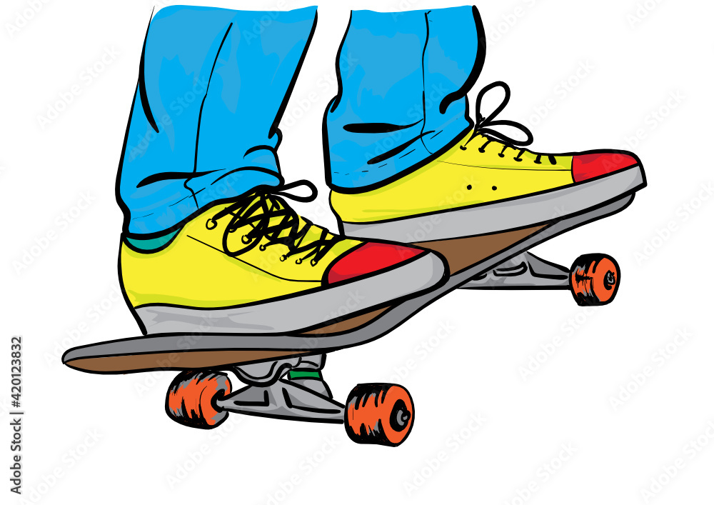 skater in jeans and sneakers on skateboard skater in jeans and sneakers on skateboard