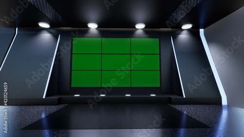 News Studio  Backdrop For TV Shows .TV On Wall.3D Virtual News Studio Background  3d illustration 