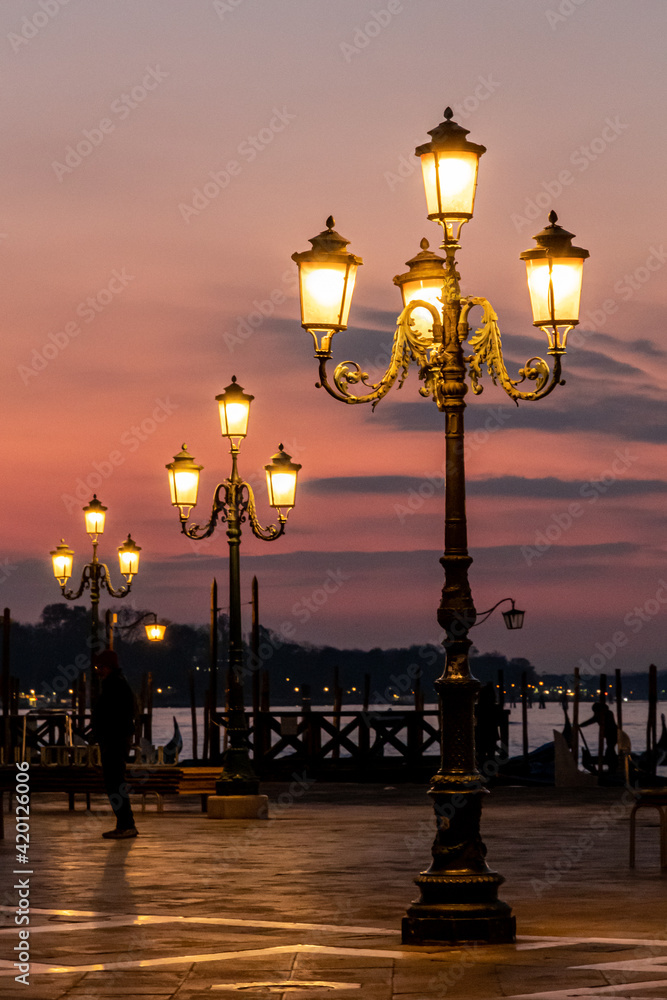 Venetian street lamps at dawn 5507