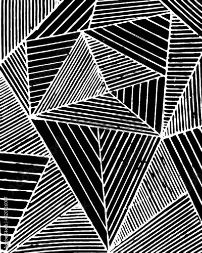 Abstract image of triangles and lines of different thickness! The work is done on black paper with a white pen.