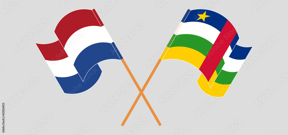 Crossed flags of the Netherlands and Central African Republic. Official colors. Correct proportion Crossed flags of the Netherlands and Central African Republic. Official colors. Correct proportion
