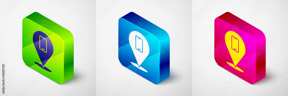 Isometric Phone repair service icon isolated on grey background. Adjusting, service, setting, maintenance, repair, fixing. Square button. Vector Isometric Phone repair service icon isolated on grey background. Adjusting, service, setting, maintenance, repair, fixing. Square button. Vector