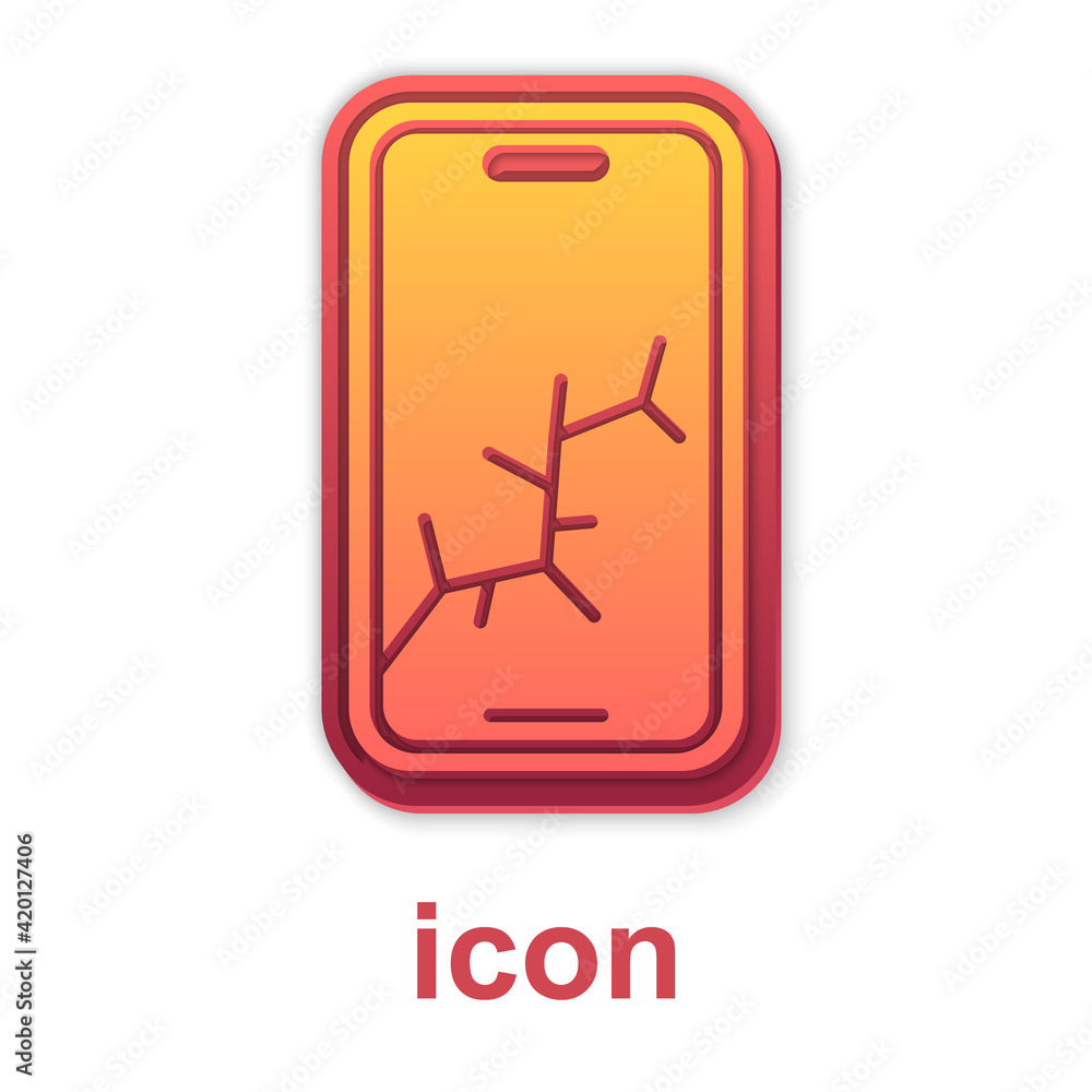 Gold Smartphone with broken screen icon isolated on white background. Shattered phone screen icon. Vector Gold Smartphone with broken screen icon isolated on white background. Shattered phone screen icon. Vector