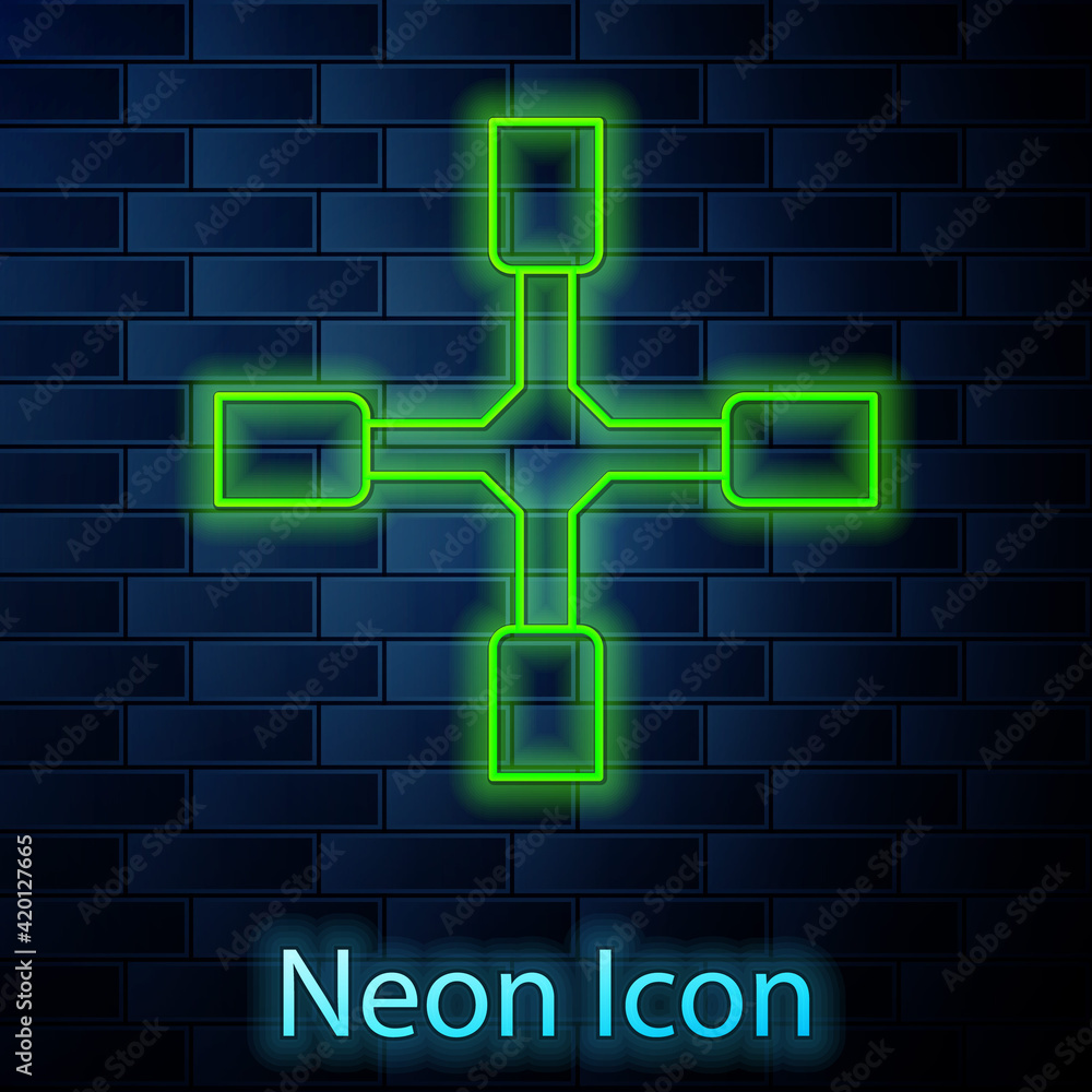 Glowing neon line Wheel wrench icon isolated on brick wall background. Wheel brace. Vector Glowing neon line Wheel wrench icon isolated on brick wall background. Wheel brace. Vector